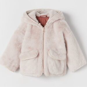 Zara girl faux fur beige coat with scarf